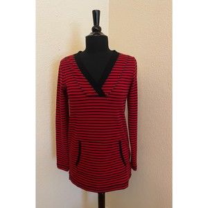 Liz Claiborne Weekend - Red and Black Striped Long Sleeve V Neck Top -Sz S